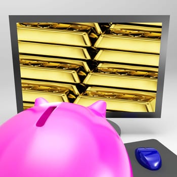 Gold Bars Screen Showing Shiny Valuable Treasure