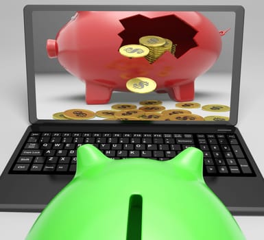Coins Piggy Screen Showing Savings And Investment