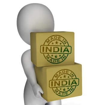 Made In India Stamp On Boxes Showing Indian Products