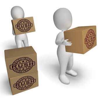 Rush Rubber Stamp On Boxes Shows Speedy Urgent Express Delivery
