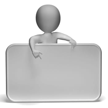 White Blank Sign With Copyspace And 3d Character Pointing