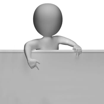 White Blank Sign Has Copyspace And 3d Character Pointing