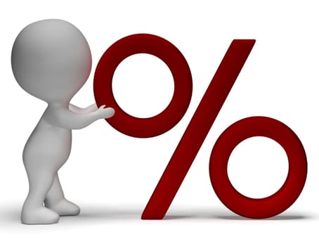 Percent Sign With 3d Man Climbing Showing Percentage