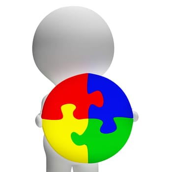 Jigsaw Solution And 3d Character Shows Solution Or Wholeness