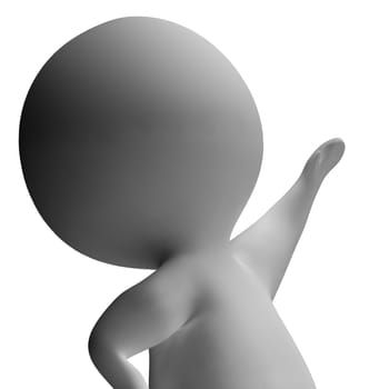 Pointing Up 3d Character Has Hand Raised