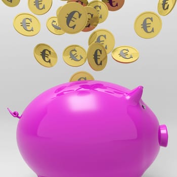Coins Entering Piggybank Showing European Loan Or Deposits