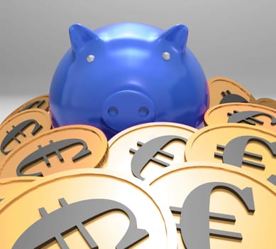 Piggybank Surrounded In Coins Showing European Savings And Investments