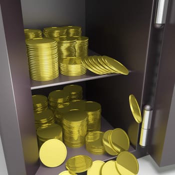 Open Safe With Coins Shows Banking Security And vault Money