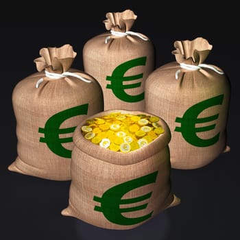 Bags Of Coins Shows European Economy And Savings