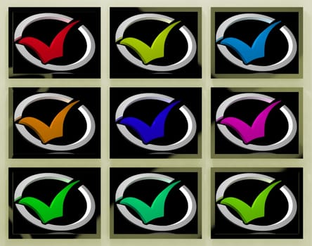 Check Marks On Monitors Shows Answered Questions Or Satisfaction Survey