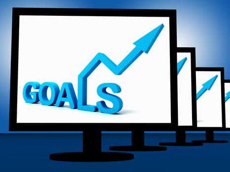 Goals On Monitors Showing Company's Targets And Aspirations
