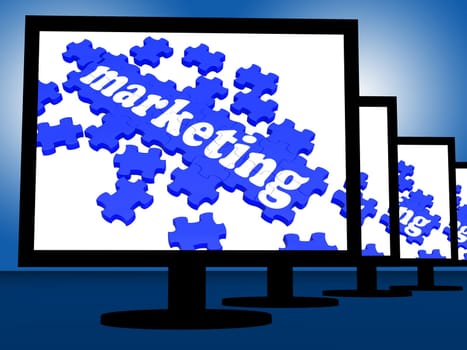 Marketing On Monitors Showing Commerce And Sales