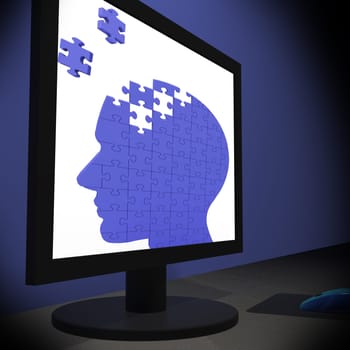 Head Puzzle On Monitor Showing Human Brightness And Mentality