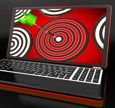 Target Hit On Laptop Shows Accuracy And Perfect Shot