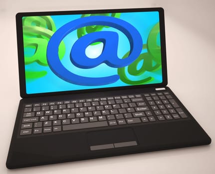 At Sign On Laptop Shows Websites And Internet Mailing