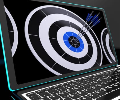 Arrows On Laptop Shows Perfection And Efficiency