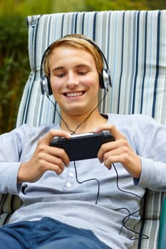 Youth playing on game console