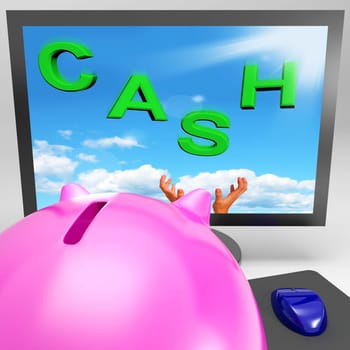 Cash On Monitor Shows Savings And Prosperity