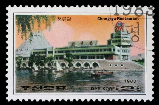 KOREA - CIRCA 1983: A stamp printed in Korea shows Chongryu Restaurant in Pyongyang, circa 1983