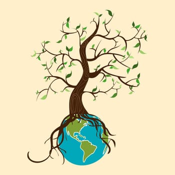 Conceptual environment care tree over the Earth globe. Vector file layered for easy edition.