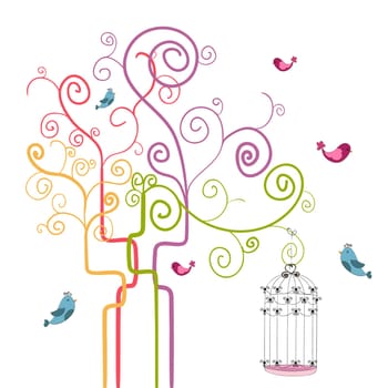 Multicolor freedom swirl concept tree background. Vector file layered for easy manipulation and custom coloring.