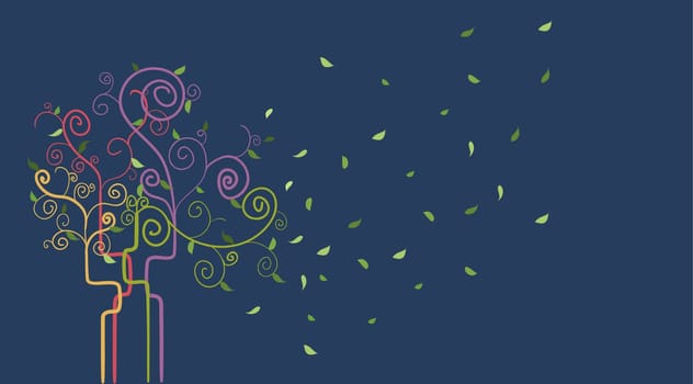 Multicolor swirl tree concept background. Vector file layered for easy manipulation and custom coloring.