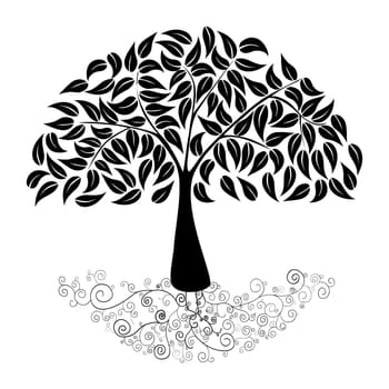 Black Tree curly roots silhouette isolated. Vector file layered for easy manipulation and custom coloring.