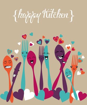 Colorful cute cutlery cartoon background. Vector file layered for easy manipulation and custom coloring.