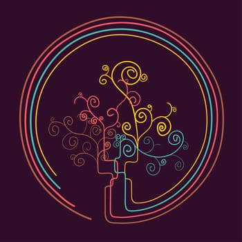 Trendy Curled abstract tree shape silhouette draw. Vector file layered for easy manipulation and custom coloring.