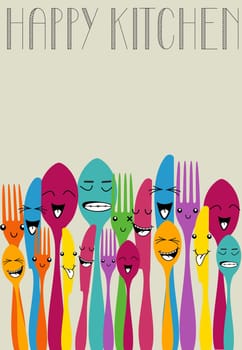 Colorful silverware funny cartoon set . Vector file layered for easy manipulation and custom coloring.