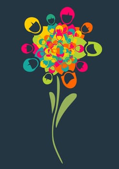 Social media networks flower with people profile icons petals background. Vector illustration layered for easy manipulation and custom coloring.