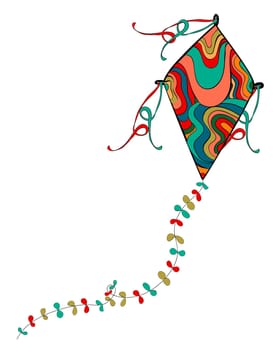 Isolated vibrant colors flying kite. Vector file layered for easy manipulation and custom coloring.
