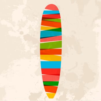 Diversity colors transparent bands surfboard over grunge background. EPS10 file version. This illustration contains transparency and is layered for easy manipulation and custom coloring.