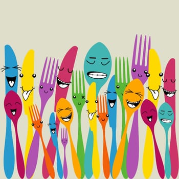 Multicolored happy social cutlery icons seamless pattern . Vector file layered for easy manipulation and custom coloring.