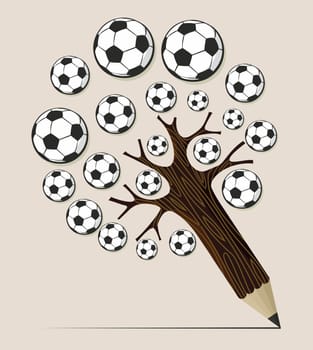 Soccer school pencil tree idea. Vector illustration layered for easy manipulation and custom coloring.