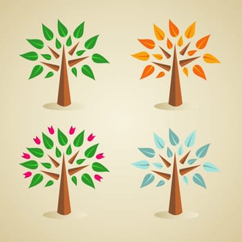 Multicolored season tree set  . Vector file layered for easy manipulation and custom coloring.