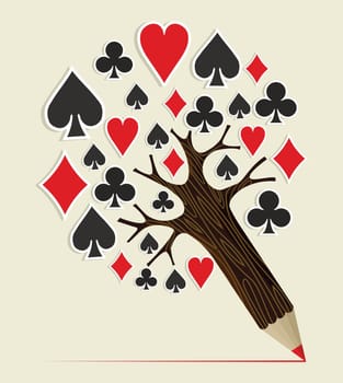 Learn to play poker concept pencil tree. Vector illustration layered for easy manipulation and custom coloring.