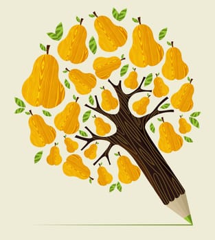 Healthy pear fruit concept pencil tree. Vector illustration layered for easy manipulation and custom coloring.