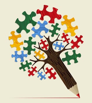 Strategy puzzle piece concept pencil tree. Vector illustration layered for easy manipulation and custom coloring.