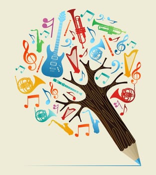 Music study design pencil tree. Vector illustration layered for easy manipulation and custom coloring.