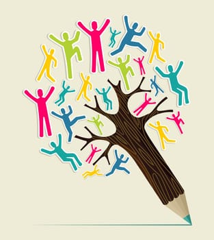 Diversity world people concept pencil tree. Vector illustration layered for easy manipulation and custom coloring.