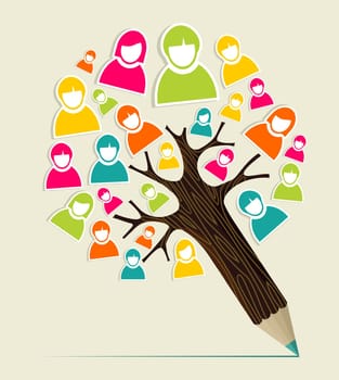 Diversity social media people profile concept pencil tree. Vector illustration layered for easy manipulation and custom coloring.