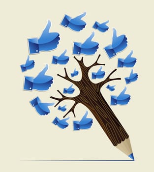 Thumb up OK hand concept pencil tree. Vector illustration layered for easy manipulation and custom coloring.