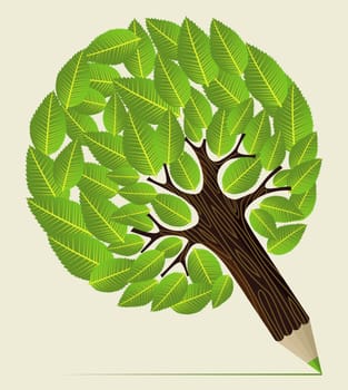 Colored leaf  concept pencil tree design. Vector illustration layered for easy manipulation and custom coloring.