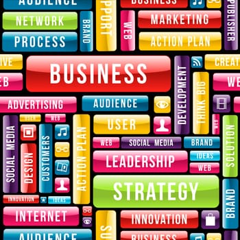 Business strategy concept seamless pattern composition with glossy web buttons. Vector illustration layered for easy manipulation and custom coloring.