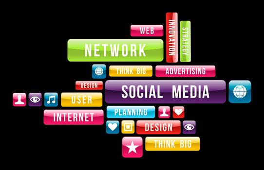 Social networks Internet cloud composition with glossy web buttons. Vector illustration layered for easy manipulation and custom coloring.