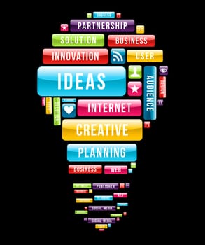 Creative ideas bulb lamp concept composition with glossy web buttons. Vector illustration layered for easy manipulation and custom coloring.