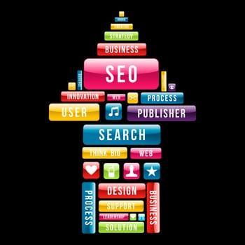 Internet SEO arrow up composition with glossy web buttons. Vector illustration layered for easy manipulation and custom coloring.