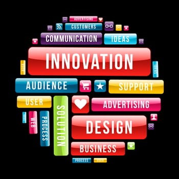 Innovation design business circle composition with glossy web buttons. Vector illustration layered for easy manipulation and custom coloring.