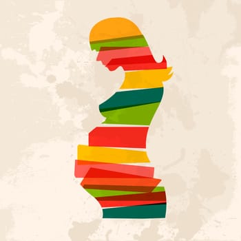 Diversity colors transparent bands pregnant woman over grunge background. EPS10 file version. This illustration contains transparency and is layered for easy manipulation and custom coloring.